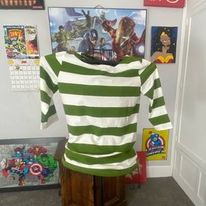 Striped white and olive green tee